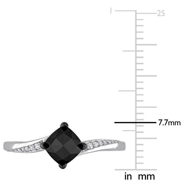 1.07 CT TW Black Diamond Cushion-Cut Solitaire 10k White Gold Engagement Ring