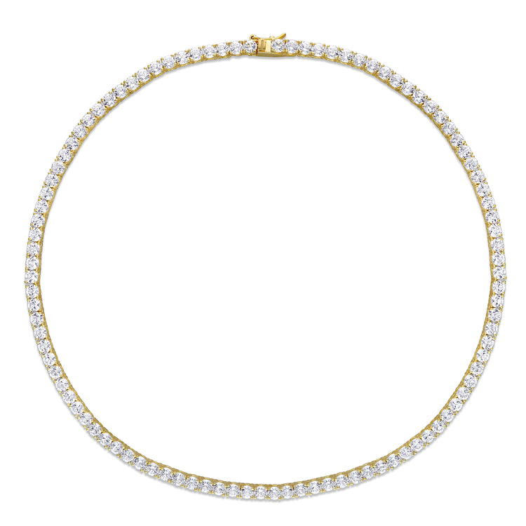 33 CT TGW Created White Sapphire Yellow Plated Sterling Silver Tennis Necklace