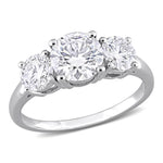 2 1/4 CT DEW Created Moissanite Sterling Silver 3-Stone Engagement Ring