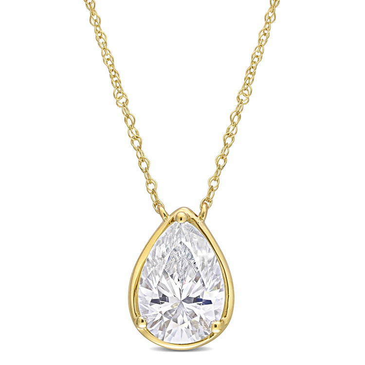 2 CT DEW Created Moissanite 10K Yellow Gold Teardrop Pendant Necklace