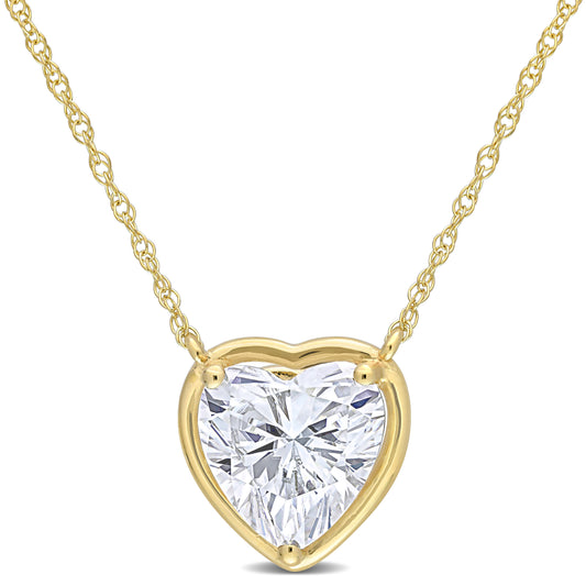 2 CT DEW Created Moissanite 10K Yellow Gold Heart Pendant Necklace