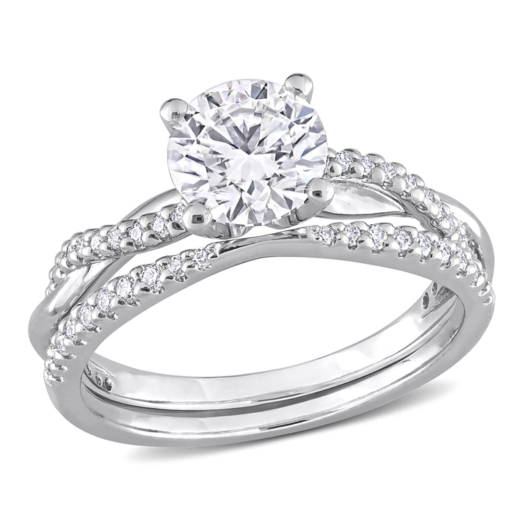 1 1/2 CT DEW Created Moissanite Sterling Silver Crossover Engagement Ring
