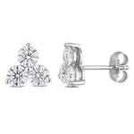 2 1/6 CT DEW Created Moissanite Sterling Silver 3-Stone Stud Earrings