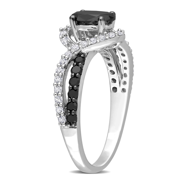 1 CT Black Oval Diamonds TW  1/3 CT TGW Created White Sapphire Ring