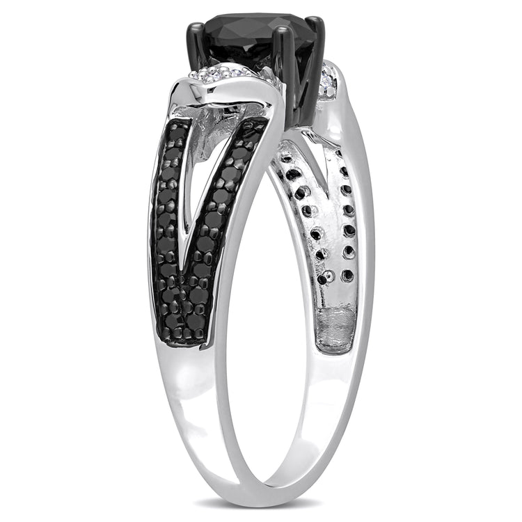 1 CT TW Black and White Diamond Sterling Silver Split Open Shank Engagement Ring