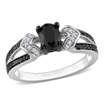 1 CT TW Black and White Diamond Sterling Silver Split Open Shank Engagement Ring