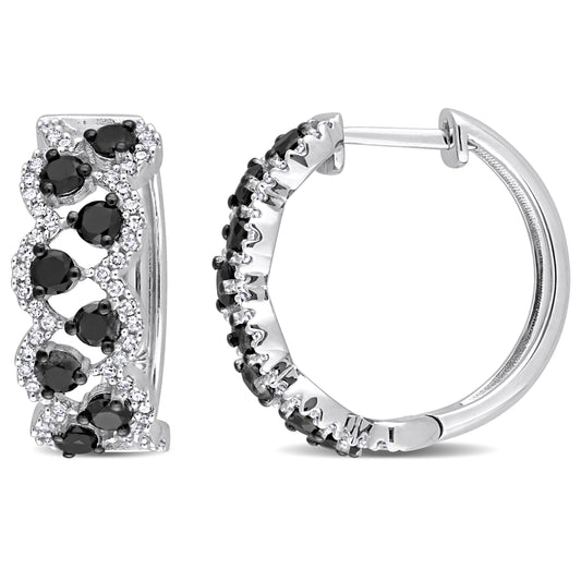 1 3/4 CT TW Black and White Diamond 10k White Gold Crossover Hoop Earrings