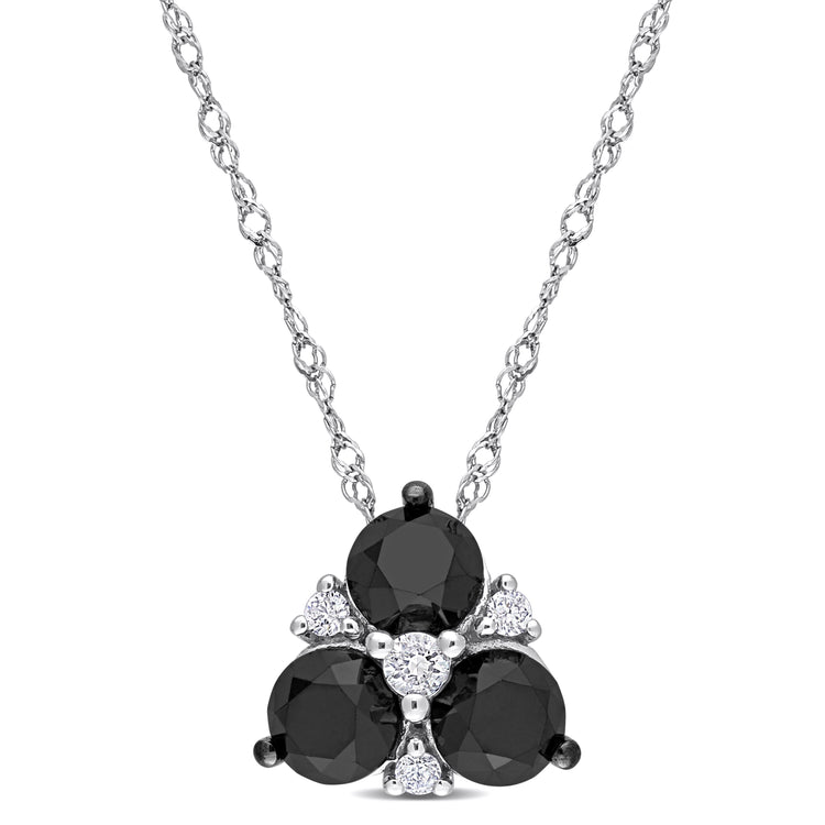 1 1/2 CT TW Black and White Diamond 10K White Gold Triad Pendant Necklace