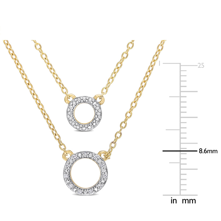 0.04 CT TW Diamond Yellow Silver Double Circle Layer Necklace