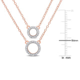 0.04 CT TW Diamond Rose Silver Double Circle Layer Necklace