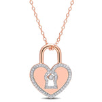 1/5 CT. T.W. Diamond Rose Plated Heart-Shaped Lock Pendant Necklace