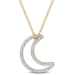 1/5 CT TW Diamond Yellow Sterling Silver Open Moon Pendant Necklace