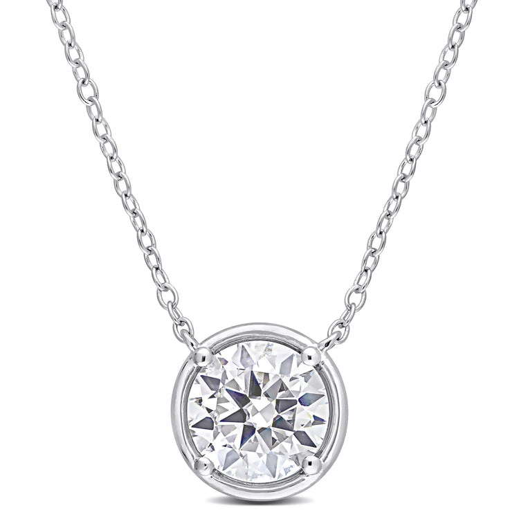 1 4/5 CT DEW Created Moissanite Sterling Silver Halo Circle Pendant Necklace