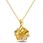 6 CT TGW Citrine and Diamond Accent Yellow Plated Sterling Silver Wrapped Pendant Necklace