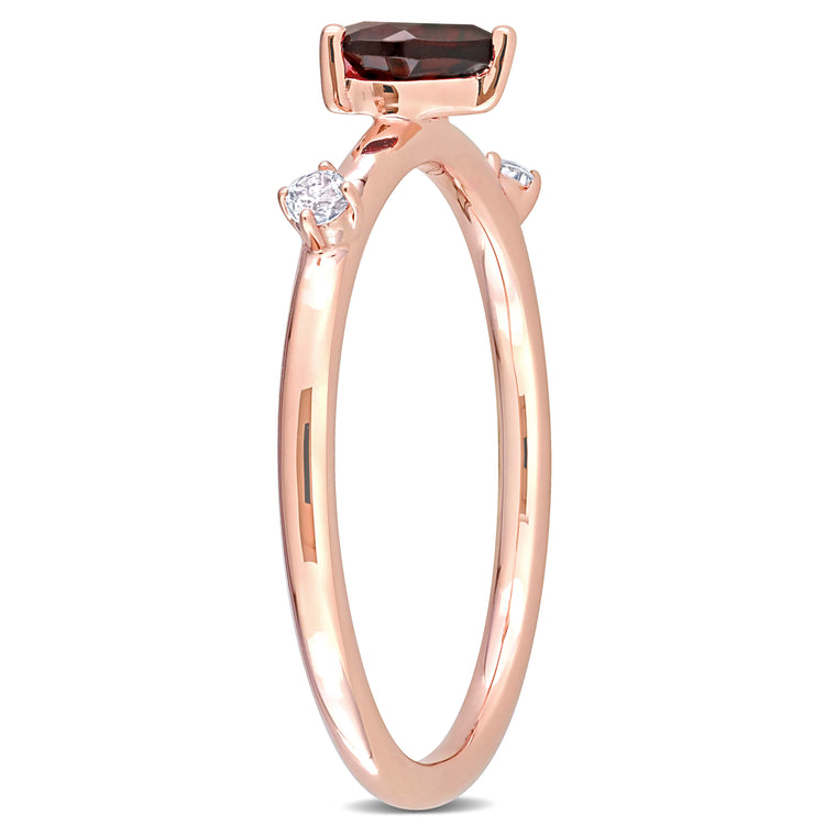 5/8 CT TGW Heart-cut Garnet and White Topaz 10K Rose Gold Stackable Ring