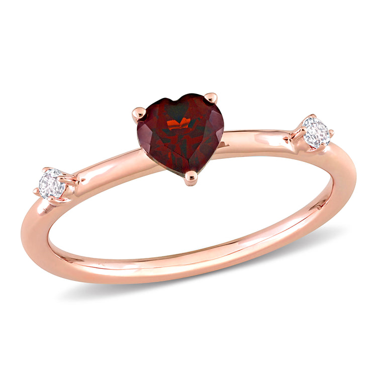 5/8 CT TGW Heart-cut Garnet and White Topaz 10K Rose Gold Stackable Ring