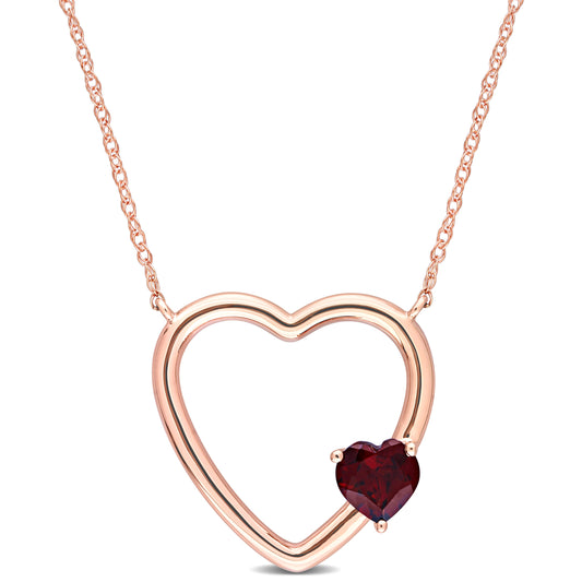 1/2 CT TGW Garnet 10K Rose Gold Open Heart Pendant Necklace