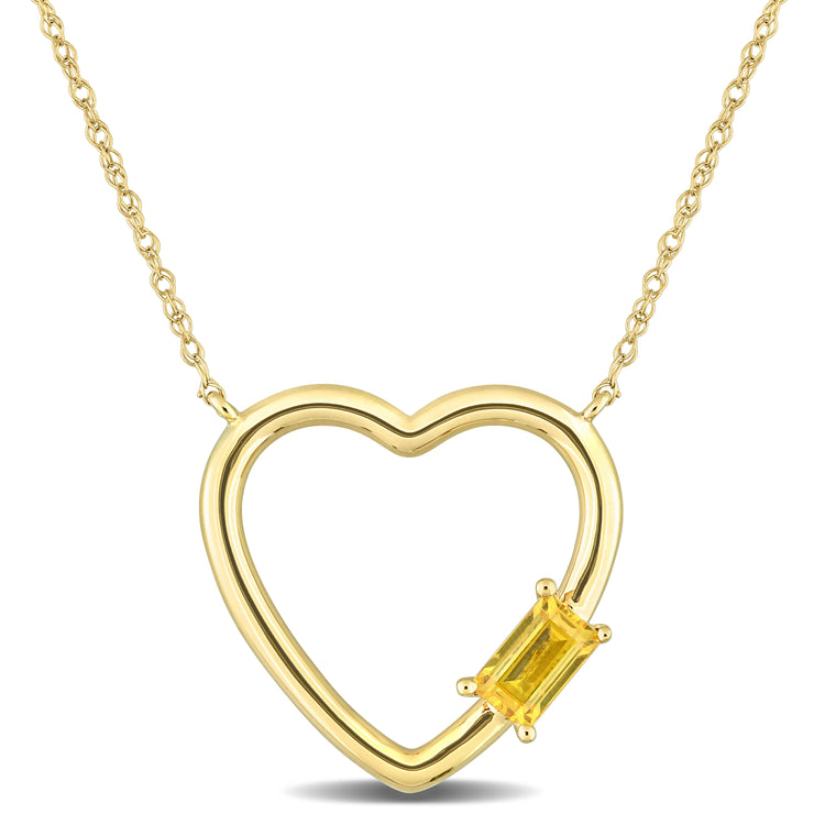 1/3 CT TGW Yellow Sapphire 10K Yellow Gold Open Heart Pendant Necklace