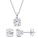 4 7/8 CT TGW Created White Sapphire Solitaire Stud Earring and Pendant Necklace Set