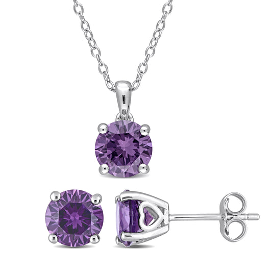 Created Alexandrite Solitaire Stud Earring and Pendant Set