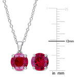 Created Ruby Solitaire Stud Earring and Pendant Set