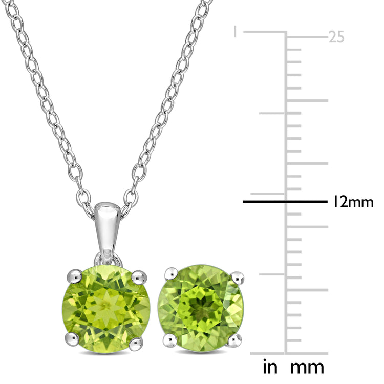 Peridot Solitaire Stud Earring and Pendant Set