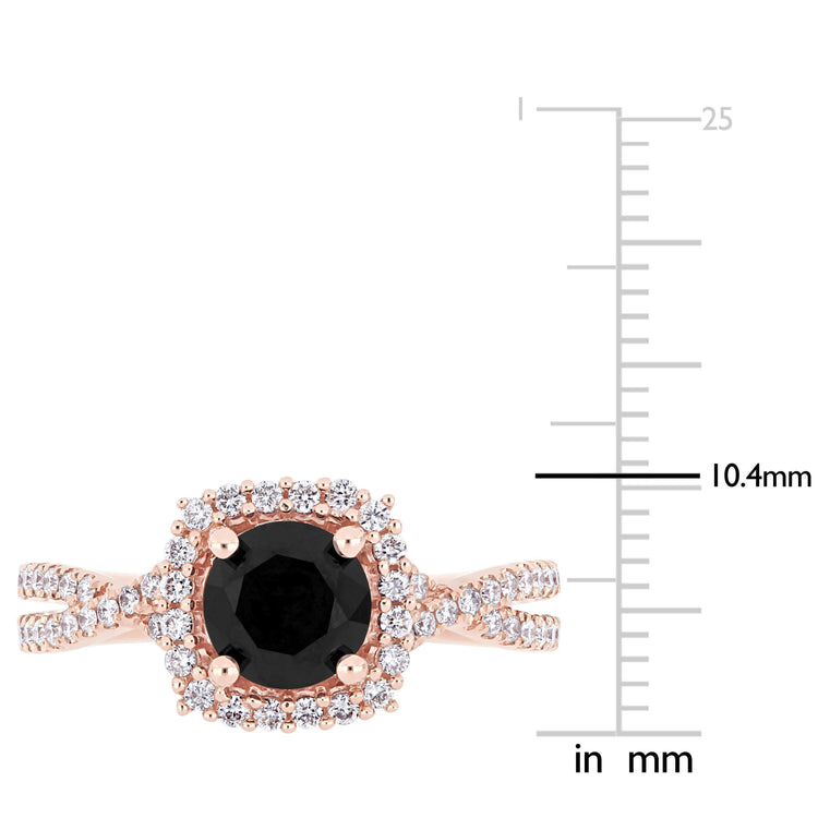 1 1/2 CT TW Black and White Diamond 14k Pink Gold Engagement Ring