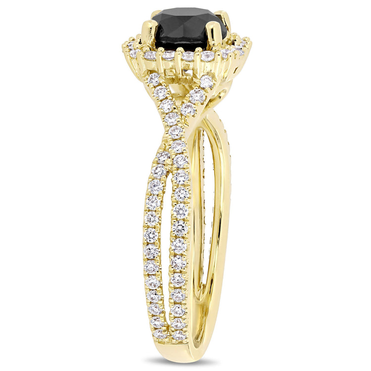1 1/2 CT TW Black and White Diamond 14k Yellow Gold Engagement Ring