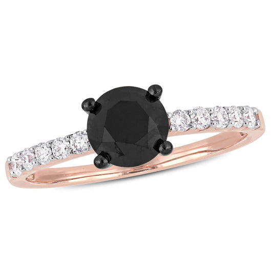 1 1/4 CT TW Black and White Diamond 14k Pink Gold Engagement Ring
