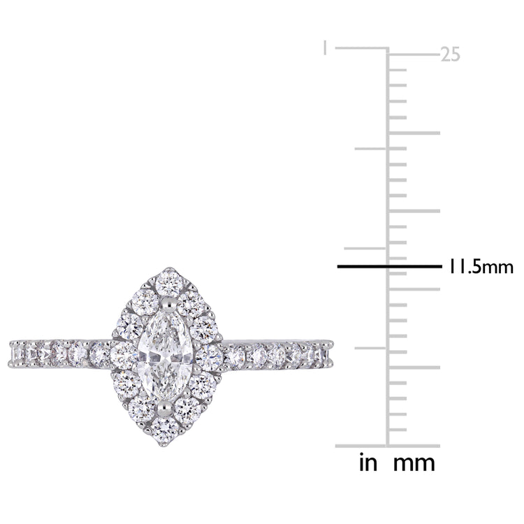 1 CT TW Marquise and Round Diamonds 14k White Gold Halo Engagement Ring