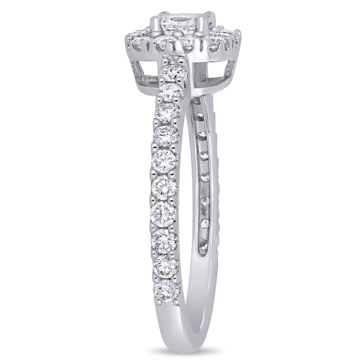 1 CT TW Cushion Cut Diamond 14K White Gold Halo Engagement Ring