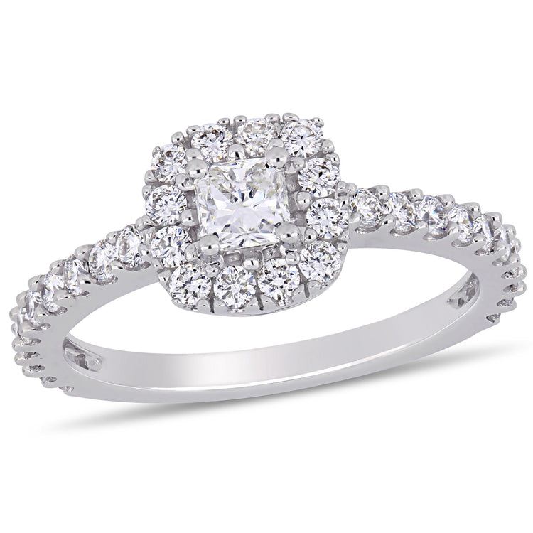 1 CT TW Cushion Cut Diamond 14K White Gold Halo Engagement Ring