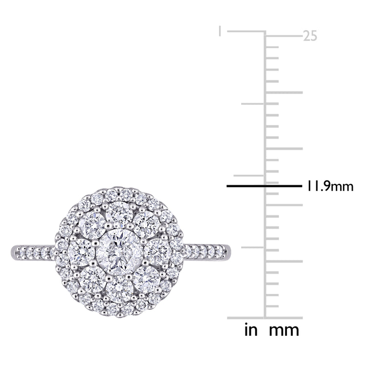 1 CT Round Halo Diamond TW Fashion Ring 10k White Gold