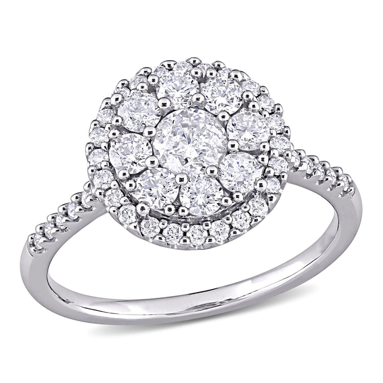 1 CT Round Halo Diamond TW Fashion Ring 10k White Gold
