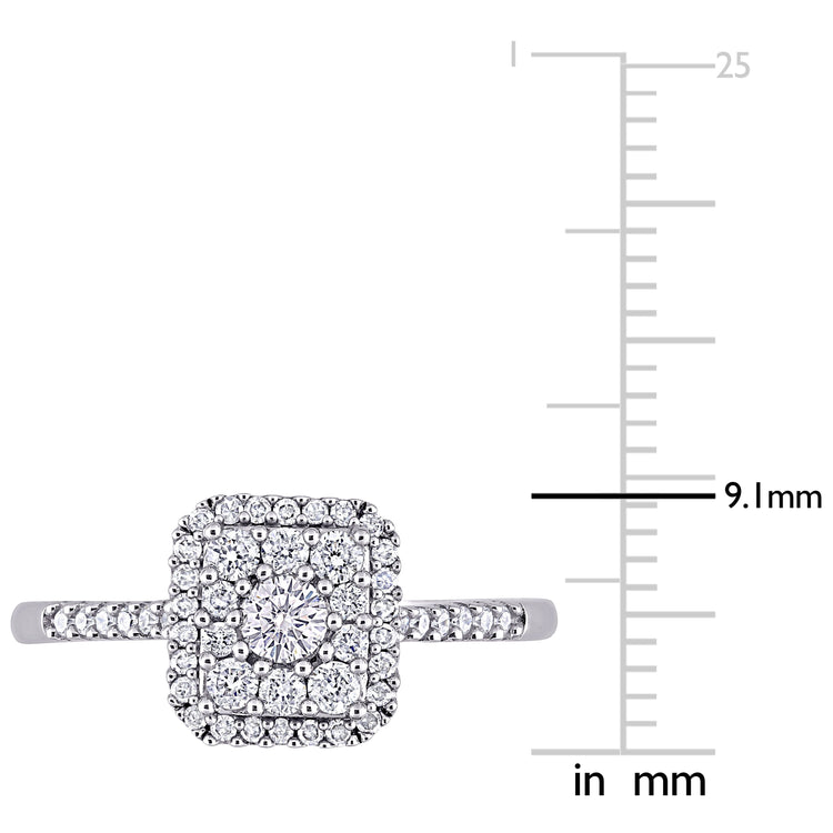 1/2 CT TW Round Diamond 10K White Gold Composite Square Halo Engagement Ring