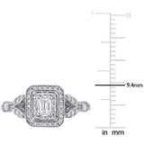 1/2 CT TW Emerald and Round Diamond 10K White Gold Vintage Double Halo Ring