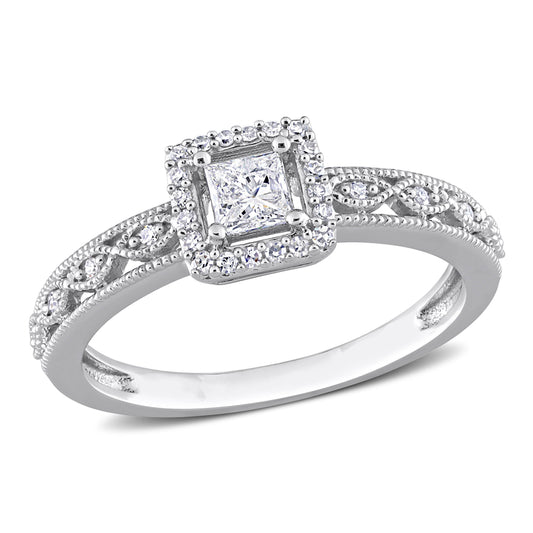 3/8 CT TW Square Diamond 10K White Gold Halo Engagement Ring