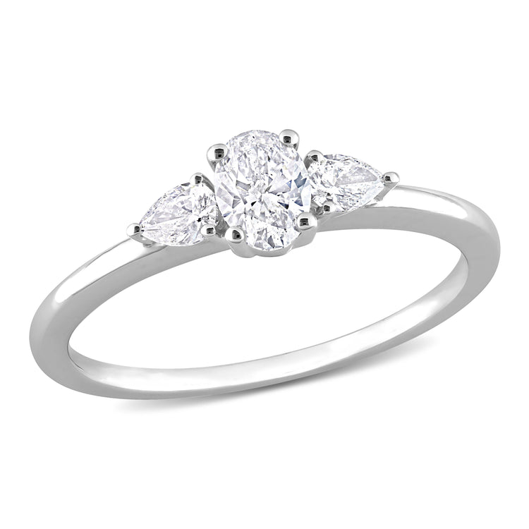 1/2 CT TW 3-stone Oval and Pear Diamond 14K White Gold Engagement Ring