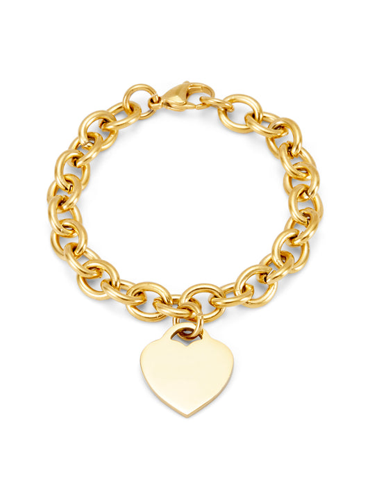 Gold Stainless Steel Heart Shape Tag Bracelet