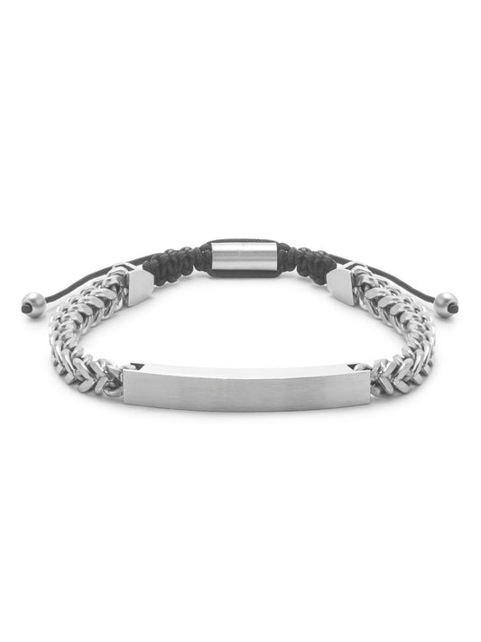 Men's Stainless Steel Bolo ID Bar Bracelet