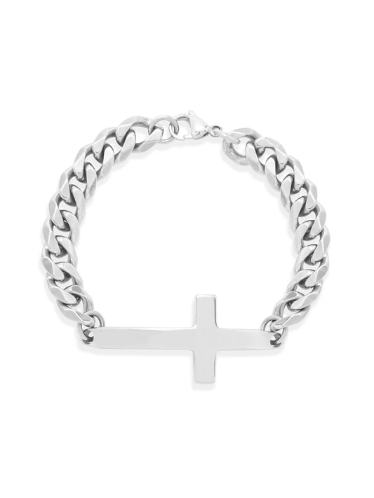 Men's Stainless Steel Horizontal Cross ID Bracelet