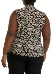 Plus Size Printed ITY Triple Pleat Sleeveless Blouse