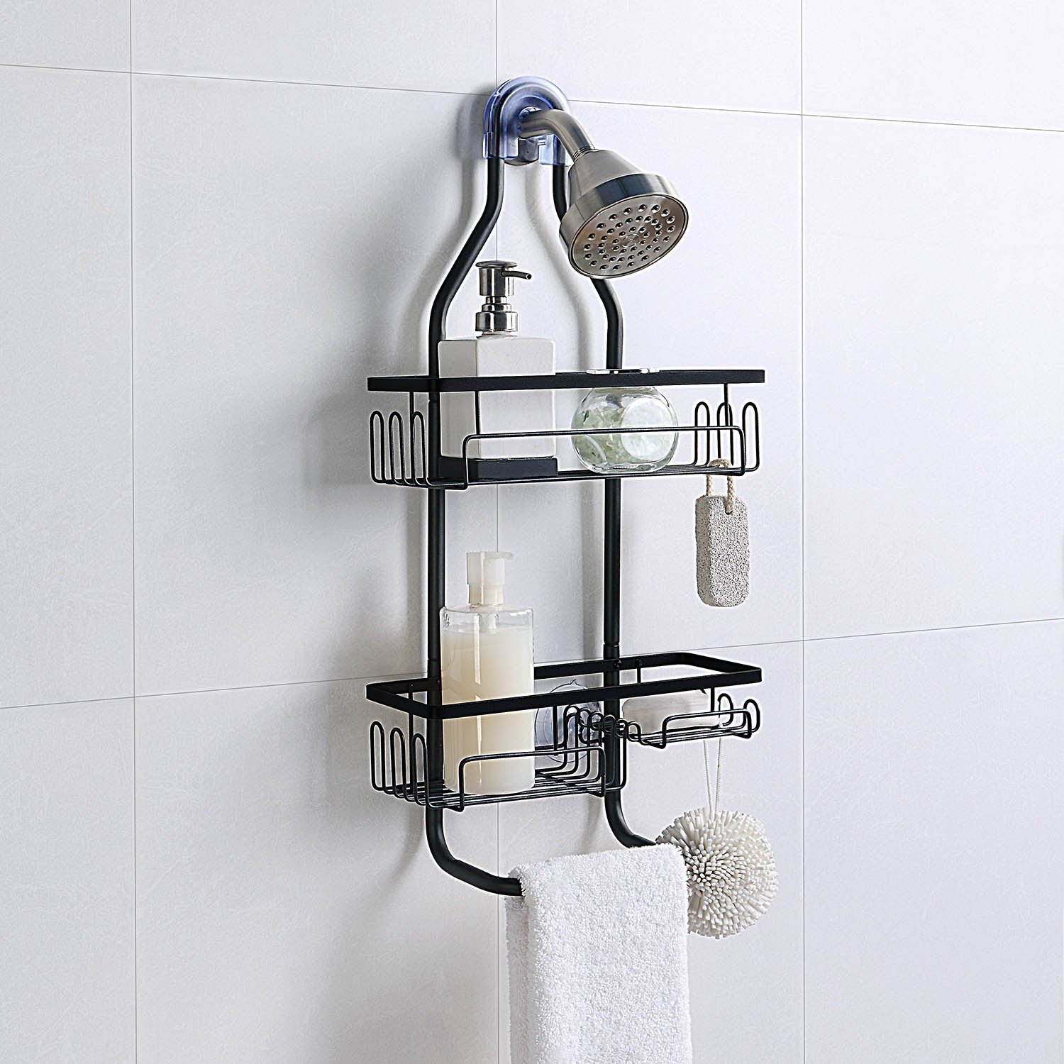  Sturdy Tubing Structure Bathroom Hanging Shower Head Caddy Organizer - Brown - Bonton