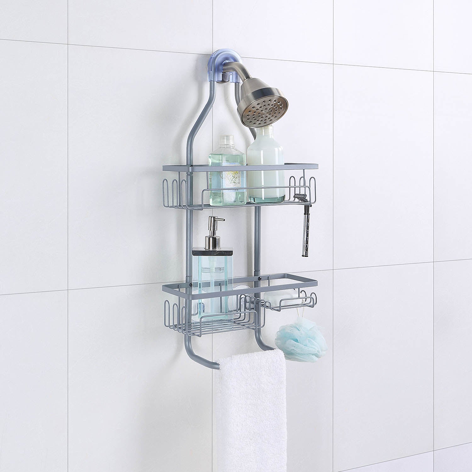  Sturdy Tubing Structure Bathroom Hanging Shower Head Caddy Organizer - Brown - Bonton