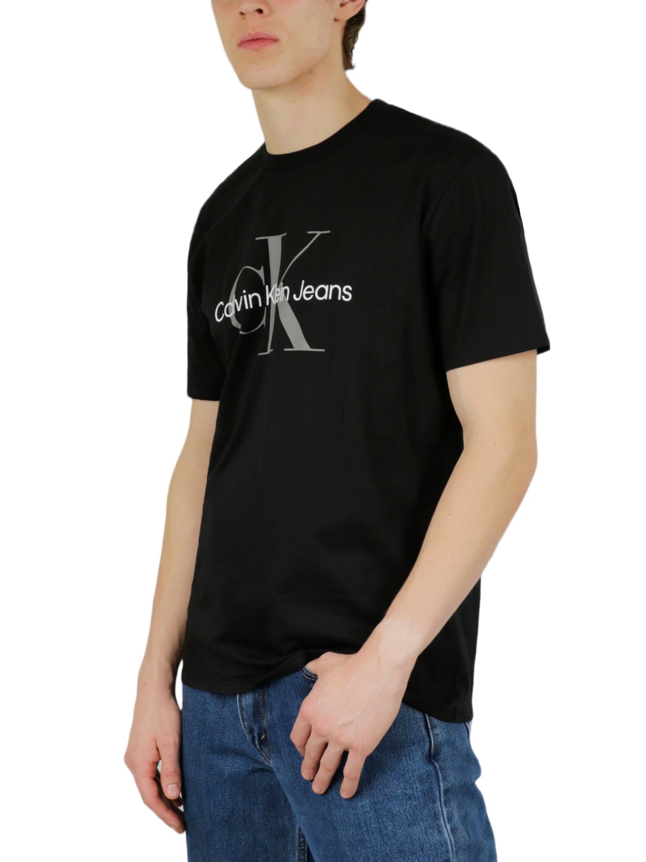  Calvin Klein Short Sleeves Monogram Crew - Black - Bonton