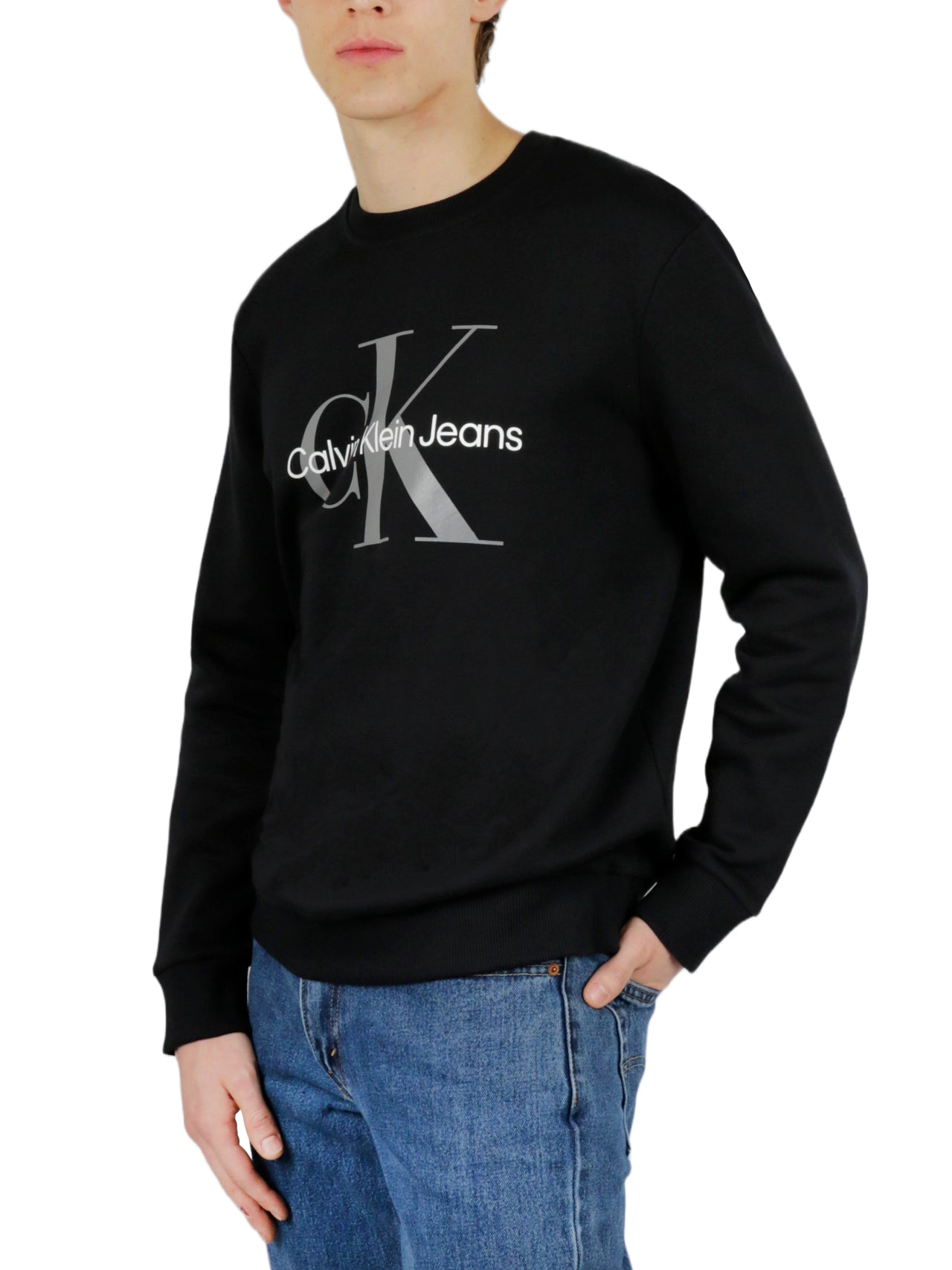  Calvin Klein Long Sleeves Monogram Crewneck Shirt - Black Beauty - Bonton