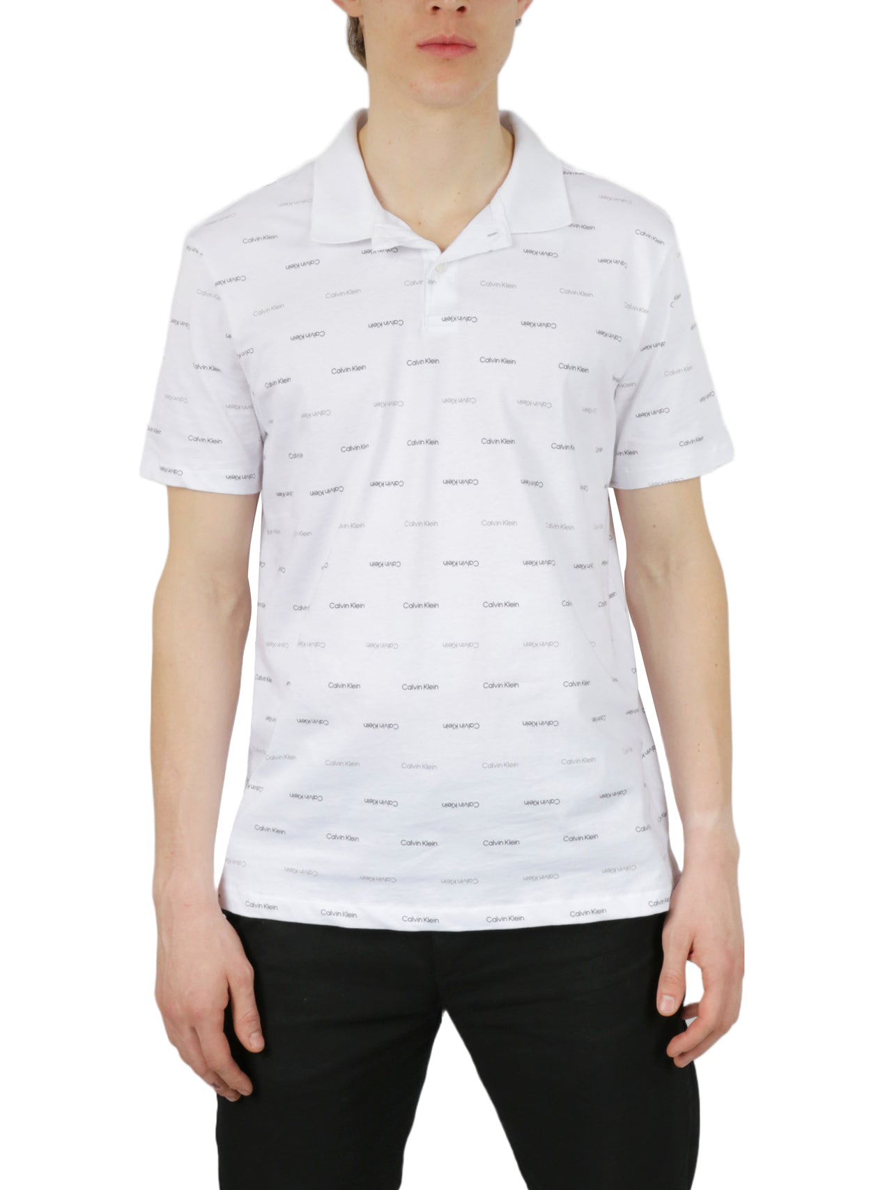  Calvin Klein Short Sleeves Allover Print Polo - Brilliant White - Bonton