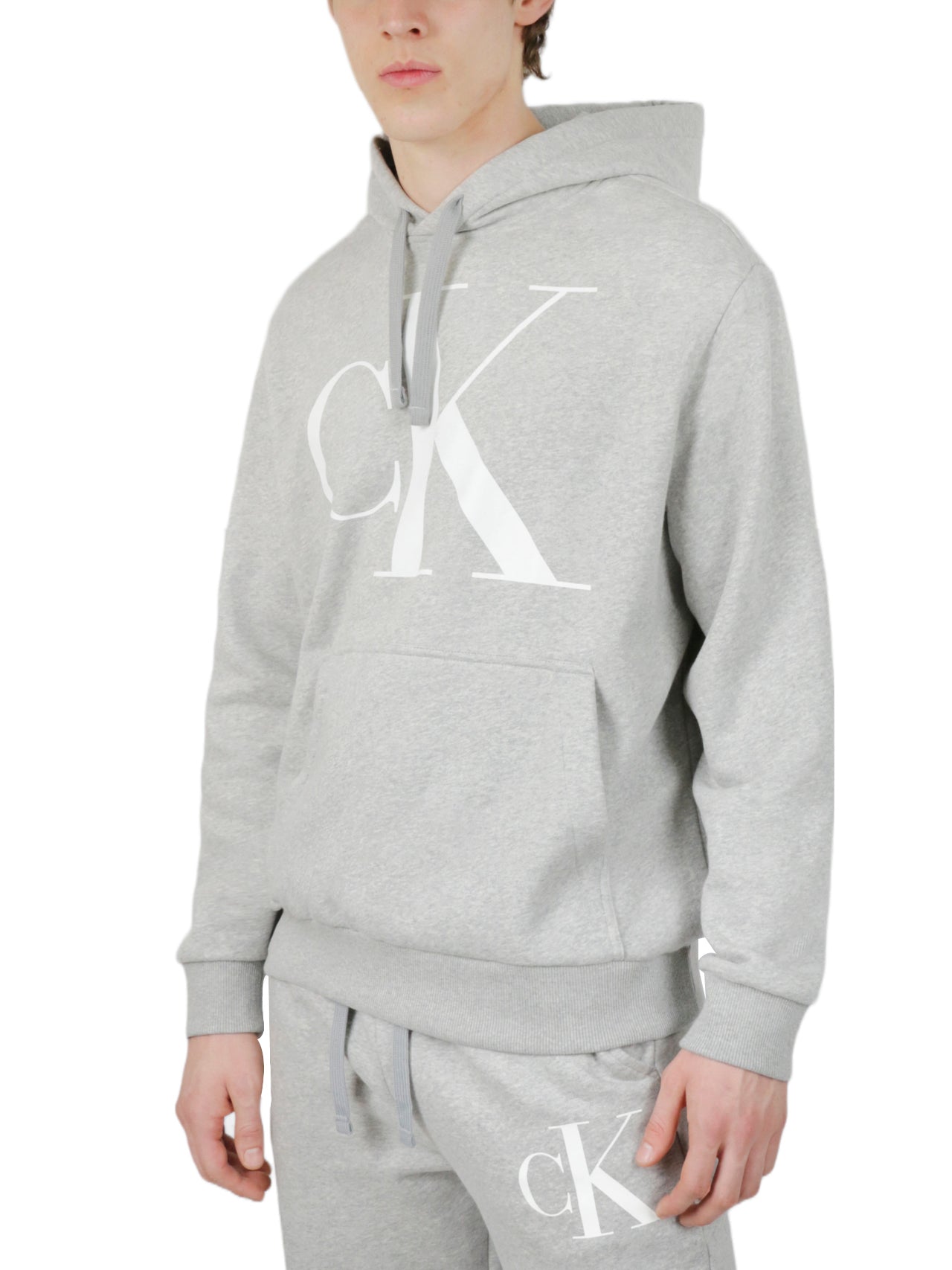  Calvin Klein Long Sleeves Monogram Fleece Hoodie - Black Beauty - Bonton