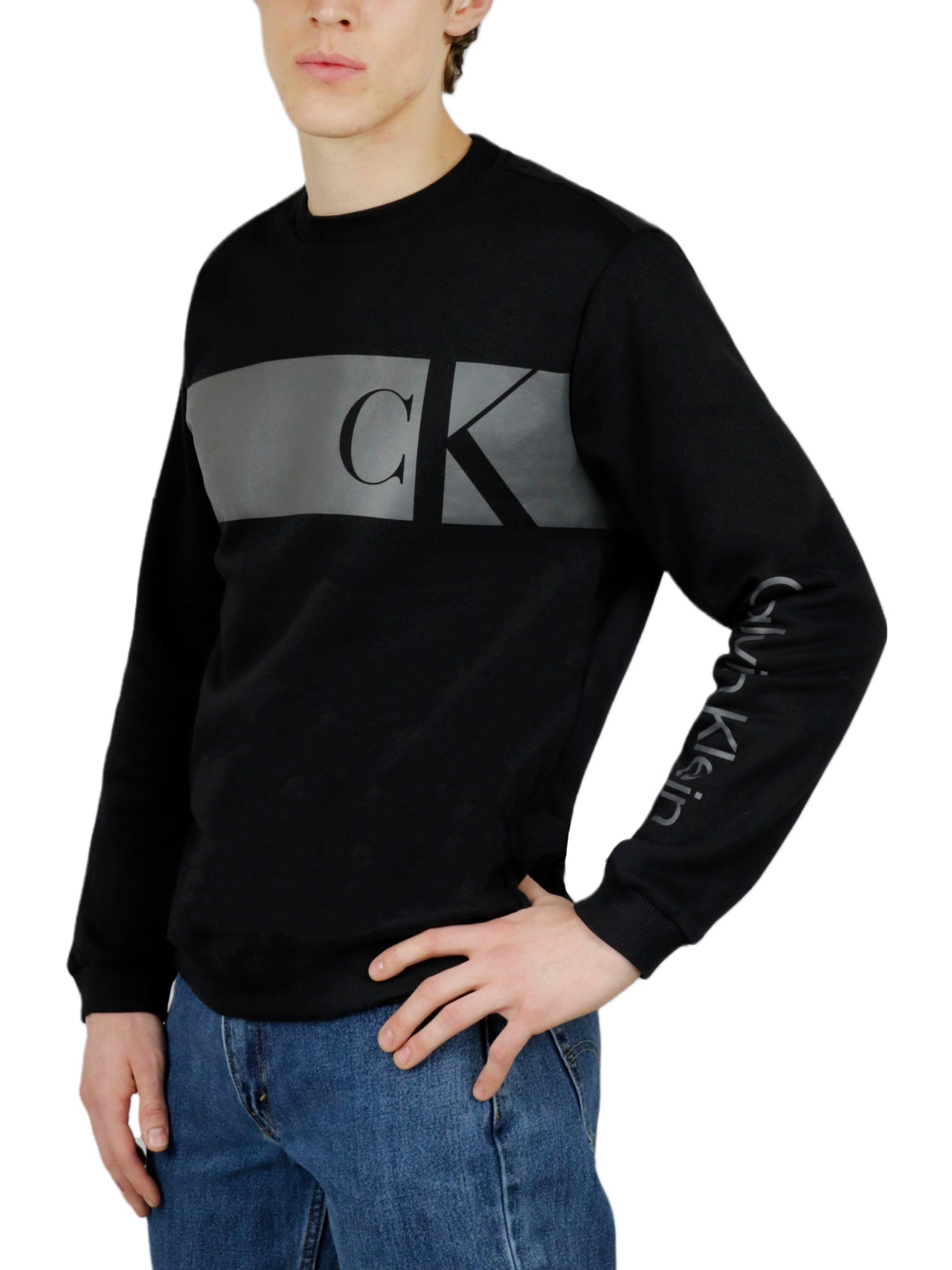  Calvin Klein Long Sleeves Monogram Iconic Tee - Black Beauty - Bonton