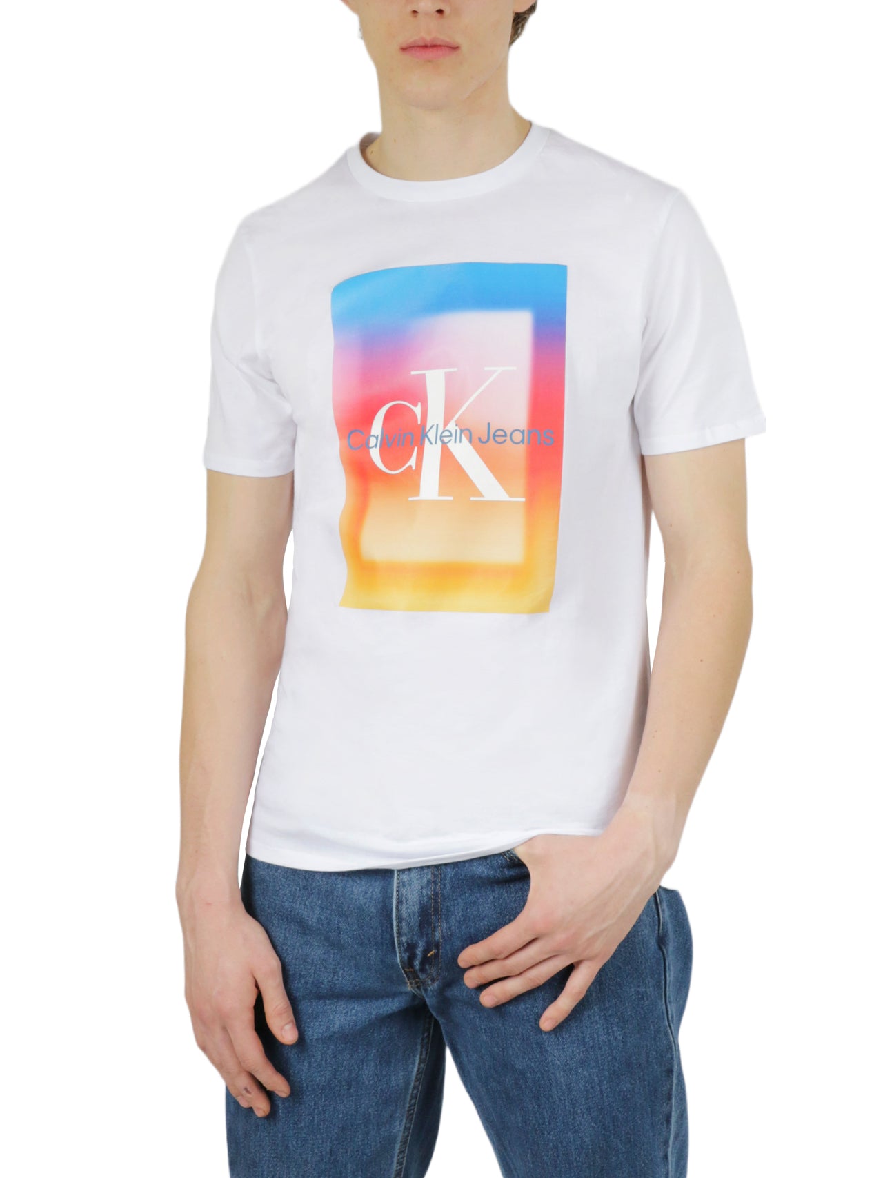  Calvin Klein Short Sleeves Vibrant Block Tee - Brilliant White - Bonton